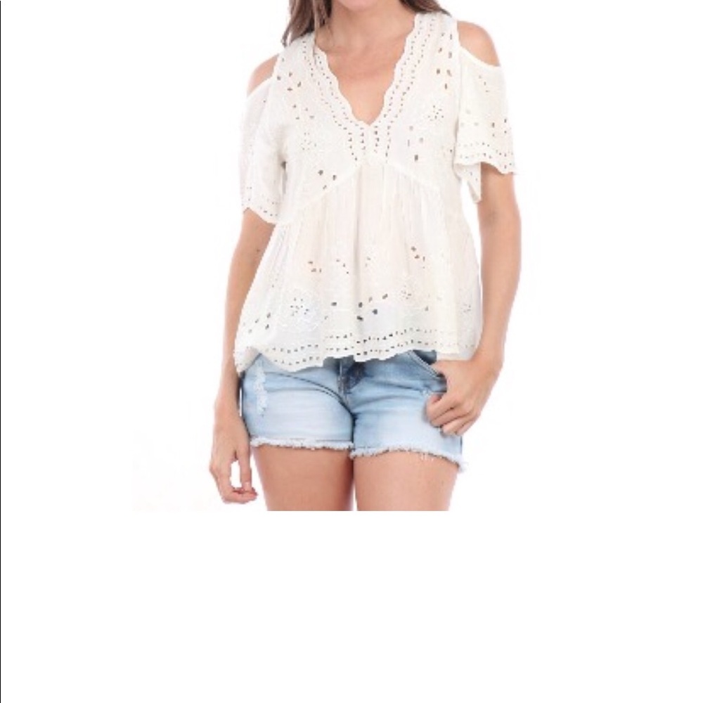 Cold Shoulder Crochet Detail Top